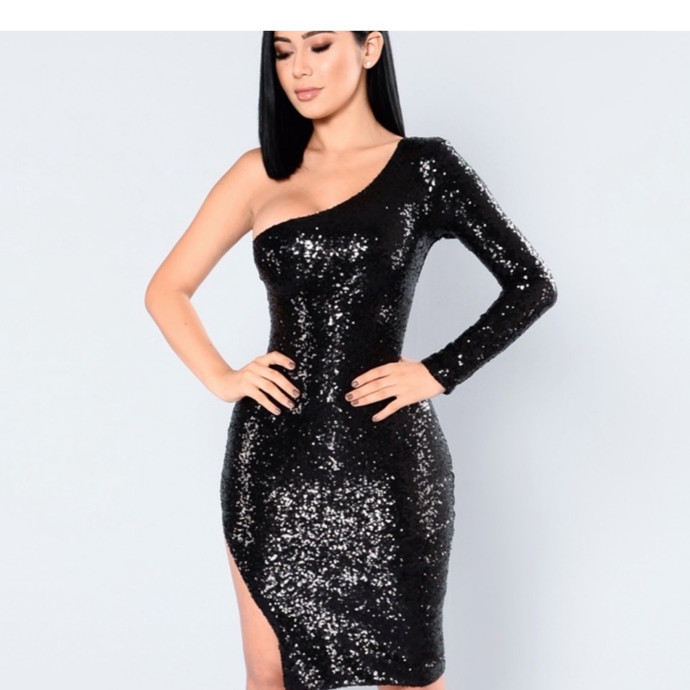 Black Sequin Mid Dress